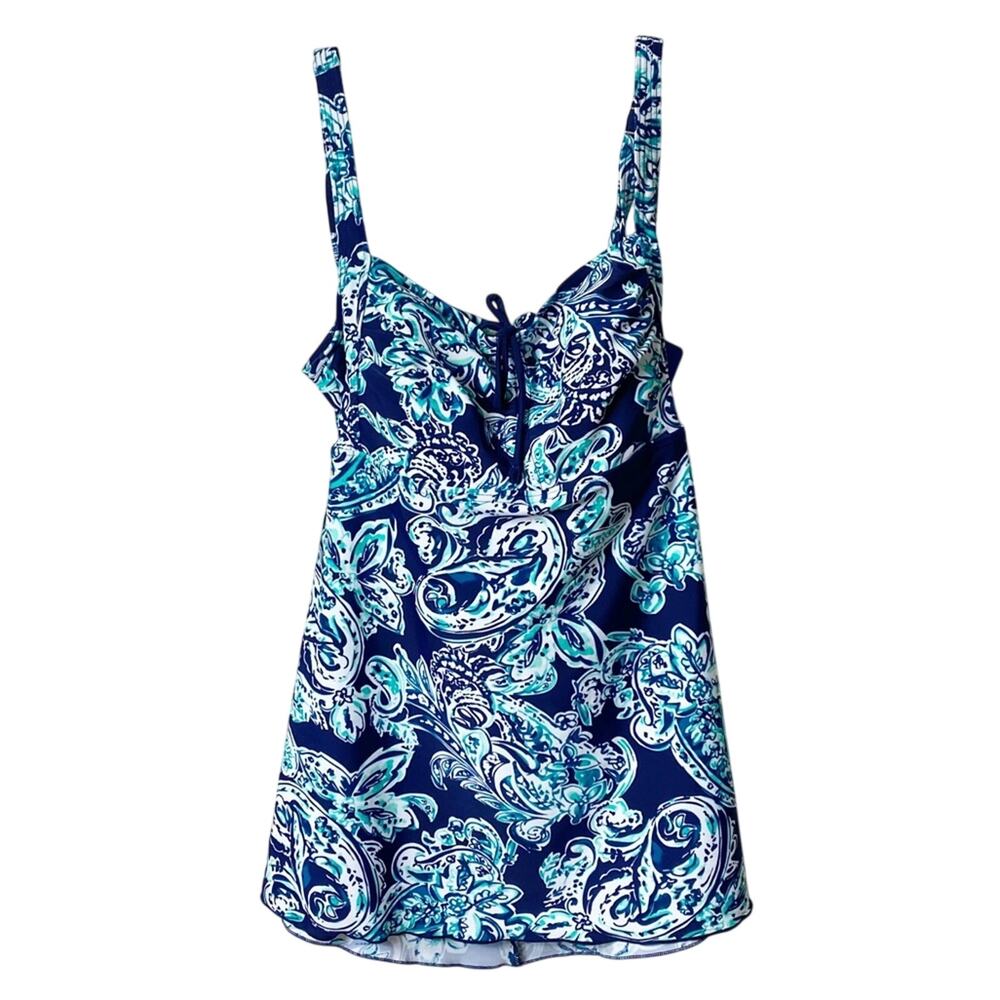 Hilor Blue Green White Women Swimming Tankini Top Size 10 BRAND NEW WITH TAGS